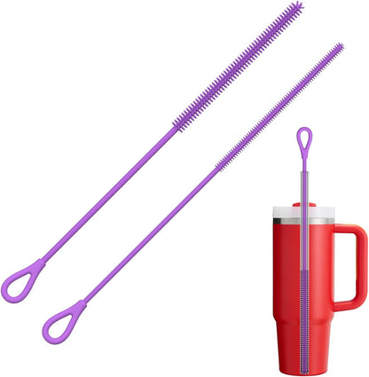 YOTIME Silicone Straw Cleaner Brush, 2Pcs Reusable Straw Brush Extra Long for Cleaning Tumbler with Handle and Glass Metal Smoothie Straws, Non-slip Handle Soft and Bendable, 6mm+9mm, Blue