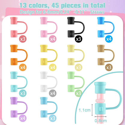 Straw Toppers Straw Covers Cap for Cup, PLULON 16Pcs Silicone Straw Cover Caps 8mm Reusable Straw Tips Dust-Proof Straw Toppers Black Straw Covers Plugs Straw Protector Accessories
