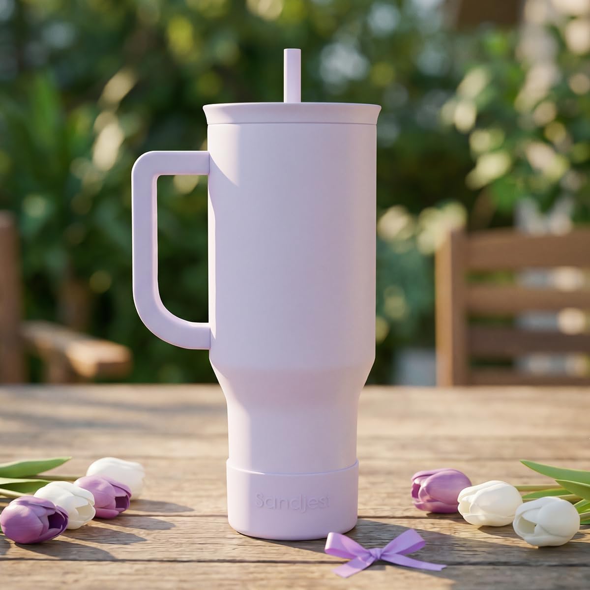 Floral Tumbler with Handle 40oz, Stainless Steel Insulated Tumblers Coffee Travel Mug Cup with Straw, Flower Coffee Cup Gifts for Women Girls, Gift for Her on Christmas Birthday Mothers Day
