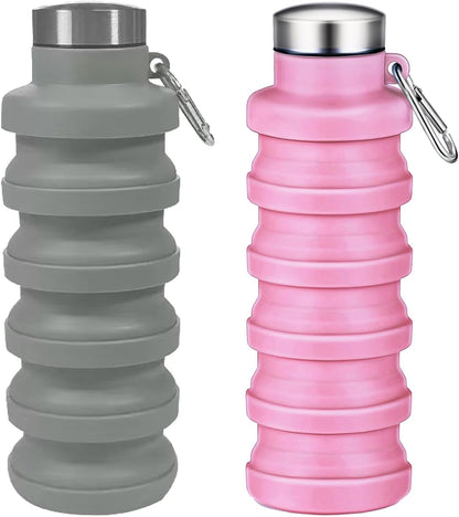 Collapsible Water Bottles,16oz Capacity Portable Reusable Silicone Water Bottle,Leak-proof,with buckle,foldable storage,Lightweight Durable for Fitness,Cycling,Sports,Camping,Hiking (Deep Black)