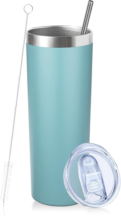 20 oz Skinny Tumblers with Lid and Straw,Stainless Steel Vacuum Insulated Tumbler Cup Double Wall Travel Coffee Mug, Thermal Water Tumbler for Hot and Cold Drinks(Rose Gold,1)