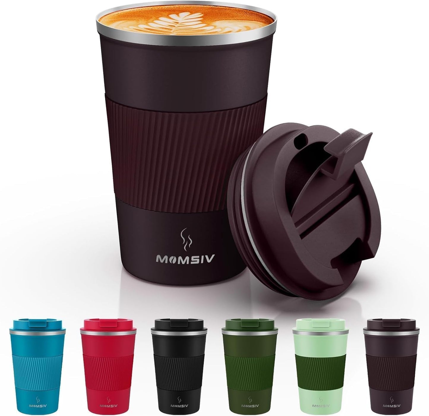 MOMSIV 12oz Travel Mug, Insulated Coffee Cup with Leakproof Lid, Travel Coffee Mug Vacuum Stainless Steel Double Walled Reusable Coffee Cup for Hot and Cold Water Coffee