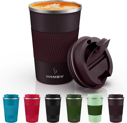 MOMSIV 12oz Travel Mug, Insulated Coffee Cup with Leakproof Lid, Travel Coffee Mug Vacuum Stainless Steel Double Walled Reusable Coffee Cup for Hot and Cold Water Coffee