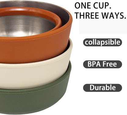 Ultralight Collapsible Travel Cup 16 oz, BPA Free Silicone & Stainless Steel Camping Mug, Foldable Portable Cup for Hiking, Backpacking, Outdoor Coffee Mug (Khaki)