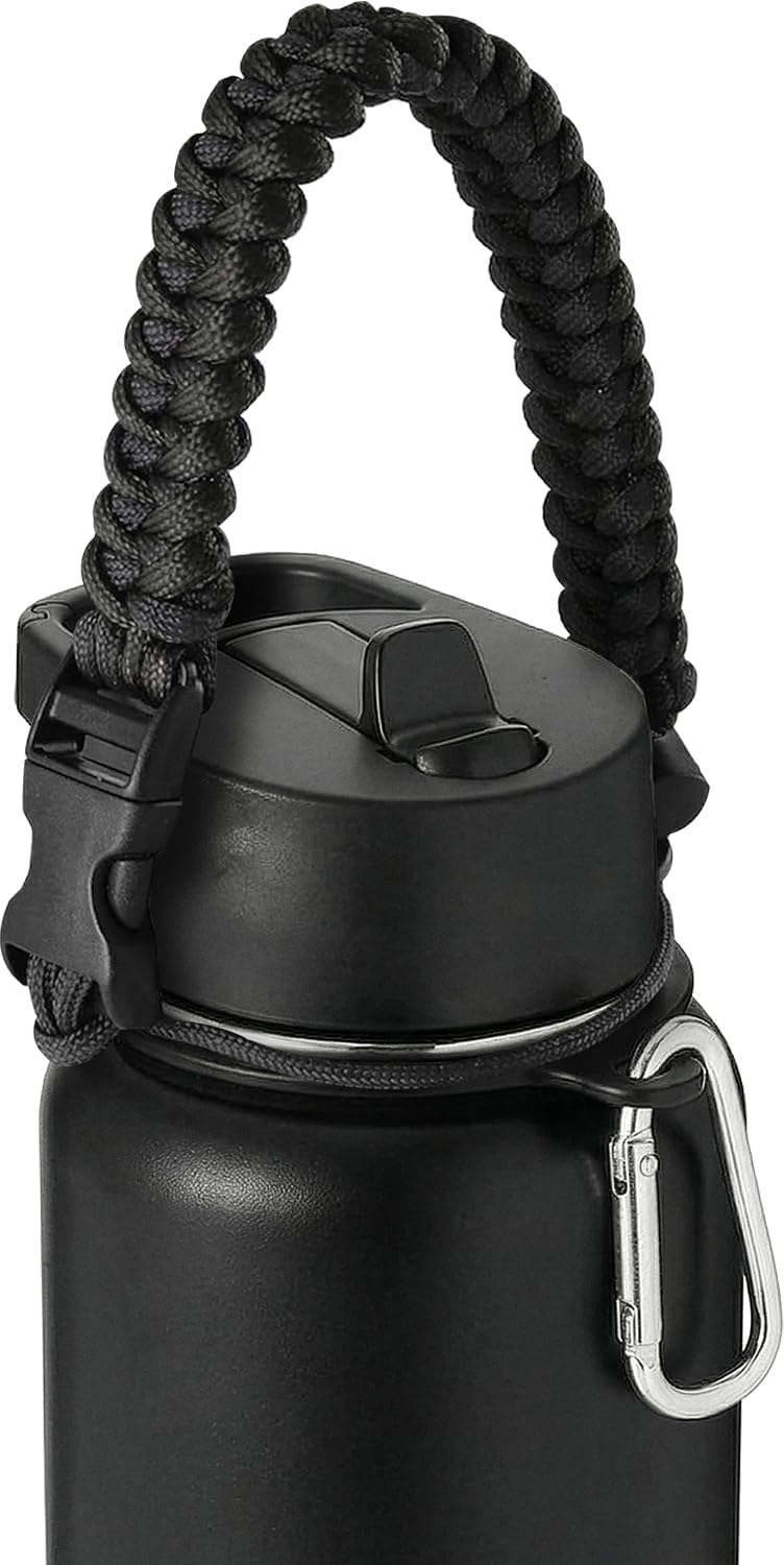 IRON °FLASK Paracord Handle - Fits Wide Mouth Water Bottles - Durable Carrier, Secure Accessories, Survival Strap Cord, Safety Ring, and Carabiner - Seven Core Paracord Bracelet