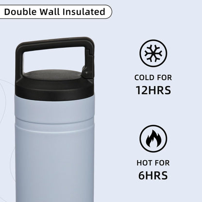 BJPKPK Insulated Water Bottle with 2 Lids,20 oz Double Wall Stainless Steel Vacuum Tumbler Travel Coffee Mug,Wide Mouth Thermal Cup,Haze Blue