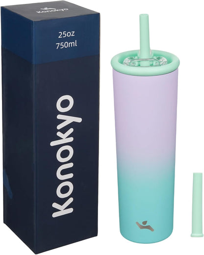 Konokyo 25oz Insulated Tumbler with Lid and Straw, Reusable Iced Coffee Cup with Lid, Travel Coffee Mug, BPA-Free, Leak-Proof and Durable, Oasis