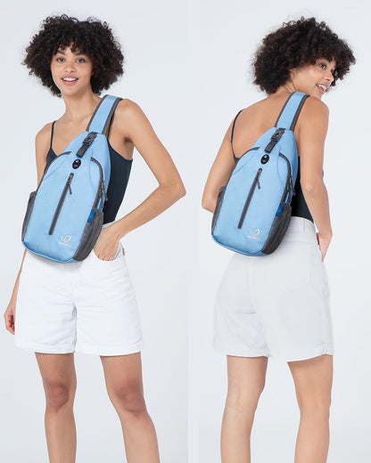 WATERFLY Crossbody Sling Backpack Sling Bag Travel Hiking Chest Bag Daypack (Black)
