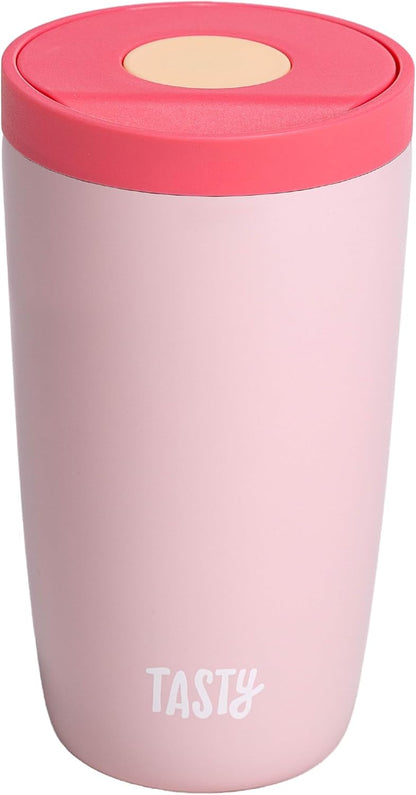 Tasty 12oz Insulated Stainless Steel Push Mug, Leak-Proof Lid with One-Hand Open/Close Button, Travel Coffee Cup, Double Wall Vacuum Flask, Aqua Blue