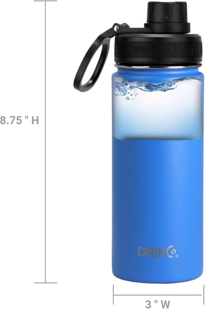 Drinco Stainless Steel Water Bottle Spout Lid Vacuum Insulated Double Wall Water Bottle Wide Mouth (40oz 32oz 22oz 18oz 14oz) Leak Proof Keep Cold Sport Camping Hiking (22 oz, 22oz Black)