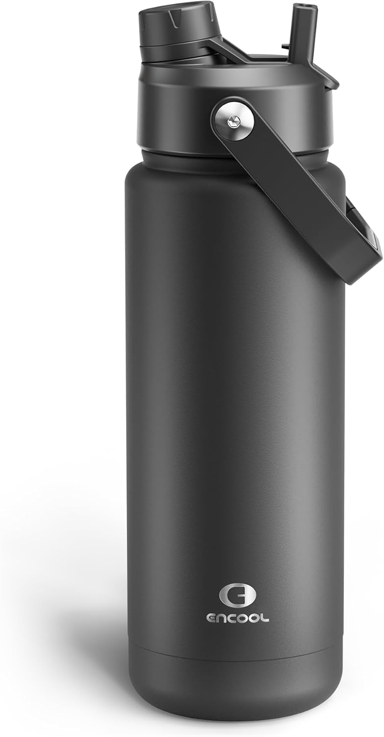 ENCOOL Insulated Water Bottle with Straw Stainless Steel Water Bottle, Leak-Proof, BPA-Free, Double Wall Vacuum Keeps Cold for 24 Hours for Sports, Travel, School (26 oz, Cotton Candy) - Colors C