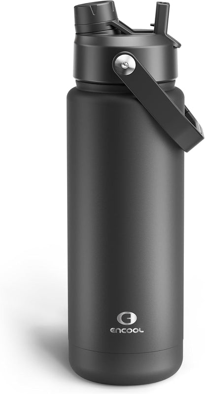 ENCOOL Insulated Water Bottle with Straw Stainless Steel Water Bottle, Leak-Proof, BPA-Free, Double Wall Vacuum Keeps Cold for 24 Hours for Sports, Travel, School (26 oz, Cotton Candy) - Colors C