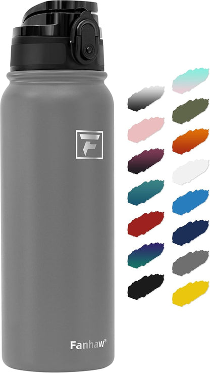 Fanhaw 20 oz Insulated Stainless Steel Water Bottle with Anti-Dust Chug Lid, Leakproof Vacuum Metal Everyday Use Bottle for Kids, Teens & Adults, Back to School Essentials (Green Blue)