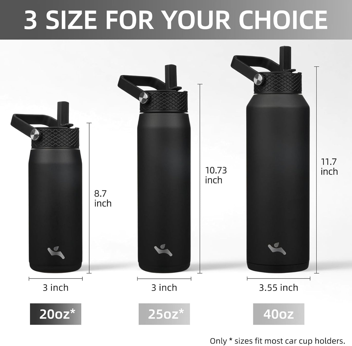 Konokyo 22oz Stainless Steel Bottles with 3 Lids Sport Insulated Water Bottle,Mint