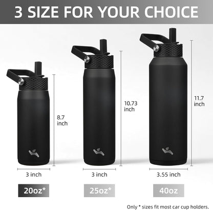 Konokyo 22oz Stainless Steel Bottles with 3 Lids Sport Insulated Water Bottle,Mint