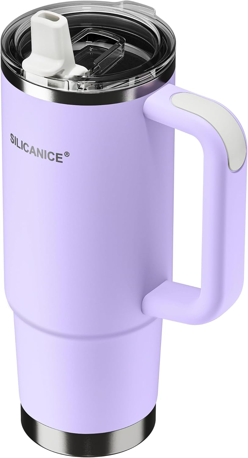 30oz Hygienic Insulated Tumbler with Handle — 100% Leakproof Lid with Removable Spout & Straw, Reinforced Vacuum-Protection Base, Cup Holder Friendly, for Travel/Gym/Office- Black