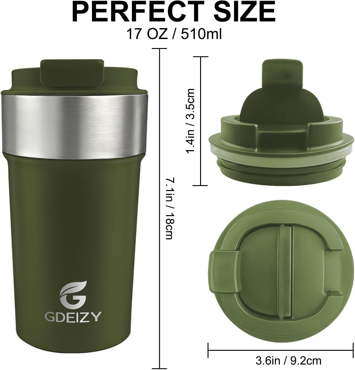 17oz Double Wall Stainless Steel Vacuum Insulated Travel Mug, Spill-Proof & Leak-Proof Coffee Mug, BPA-Free Reusable Coffee Cup for Hot & Cold Drinks, Black (Black)
