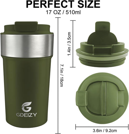 17oz Double Wall Stainless Steel Vacuum Insulated Travel Mug, Spill-Proof & Leak-Proof Coffee Mug, BPA-Free Reusable Coffee Cup for Hot & Cold Drinks, Black (Black)
