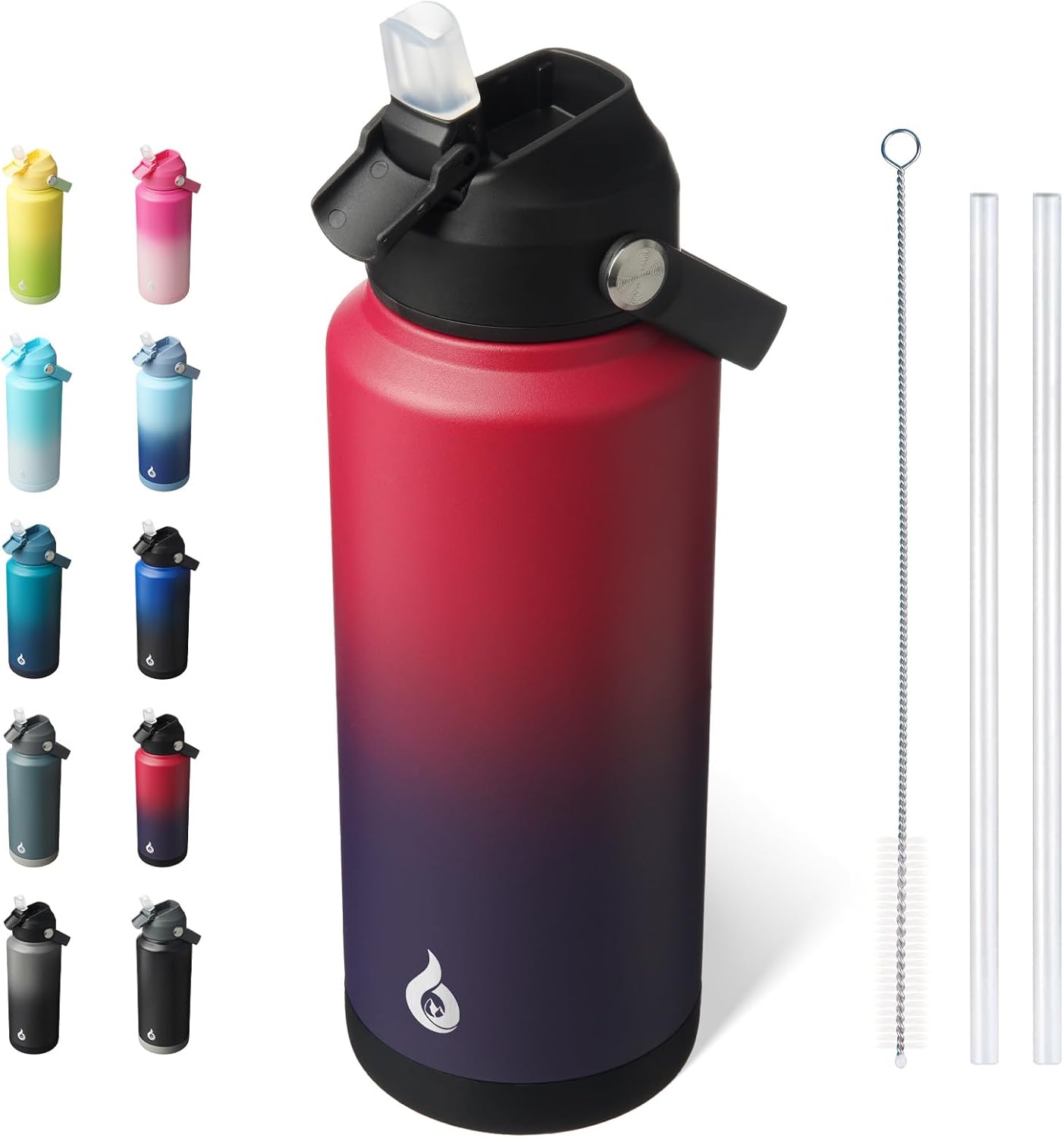 BJPKPK Insulated Water Bottle with Straw Lid, 18oz Thermo Water Bottles with Soft Nozzle, Flex Handle & Non-slip Boot, BPA Free Leak Proof Stainless Steel Metal Thermo, Tumblers, Cups,Sea Salt
