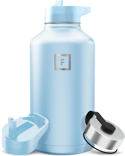 IRON °FLASK Camping & Hiking Hydration Flask with Straw, Wide Mouth Insulated Stainless Steel Sports Water Bottle - 40 oz Midnight Black