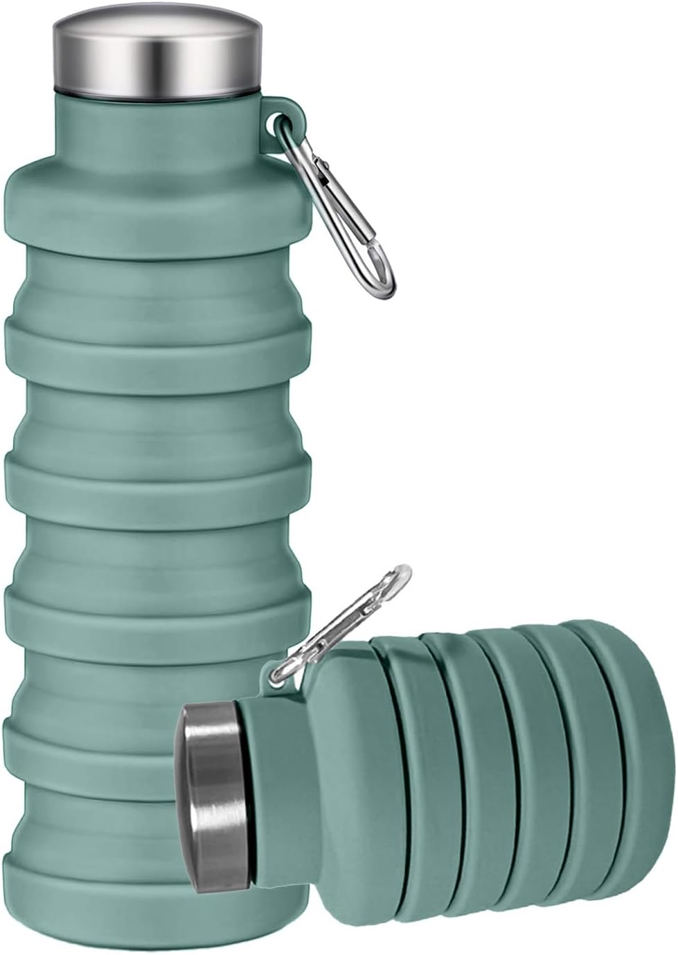 Collapsible Water Bottles,16oz Capacity Portable Reusable Silicone Water Bottle,Leak-proof,with buckle,foldable storage,Lightweight Durable for Fitness,Cycling,Sports,Camping,Hiking (Deep Black)