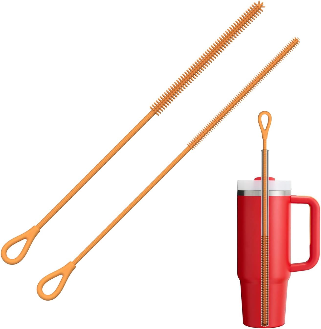 YOTIME Silicone Straw Cleaner Brush, 2Pcs Reusable Straw Brush Extra Long for Cleaning Tumbler with Handle and Glass Metal Smoothie Straws, Non-slip Handle Soft and Bendable, 6mm+9mm, Blue