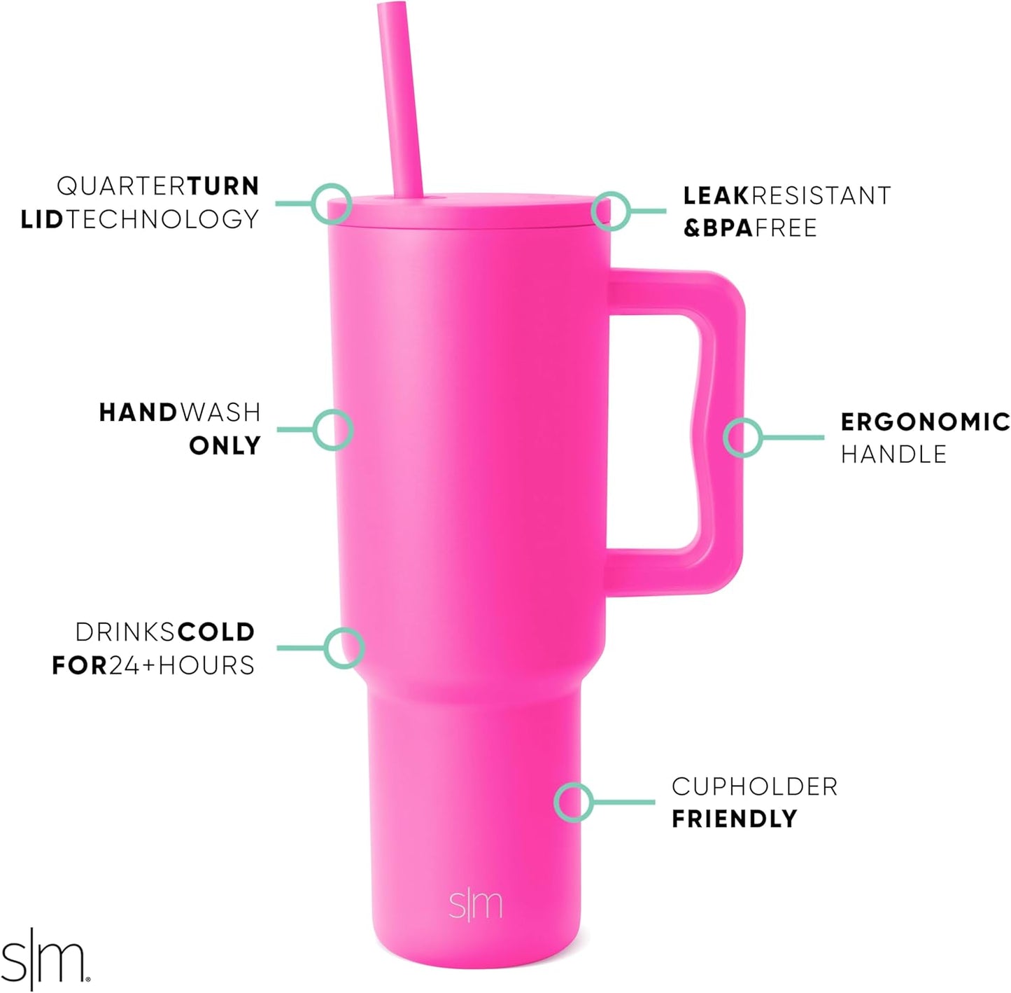 Simple Modern 40 oz Trek Tumbler with Handle and Straw Lid | Cup Holder Friendly Insulated Stainless Steel Travel Mug | Sea Glass Sage - Colors B