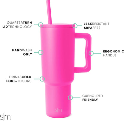 Simple Modern 40 oz Trek Tumbler with Handle and Straw Lid | Cup Holder Friendly Insulated Stainless Steel Travel Mug | Sea Glass Sage - Colors B