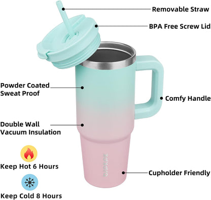 BJPKPK 30oz Stainless Steel Insulated Tumbler With Handle And Lid Straw Travel Coffee Mug Thermal Cup,Black