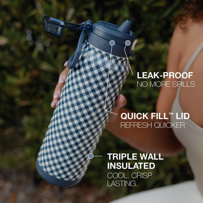 ZULU Powerfill Pro 32oz Stainless Steel Water Bottle with Quick Fill Lid, Triple Walled Vacuum Insulated Metal, Leak Proof Locking Lid, Sip and Chug, Reusable BPA Free, High Tide