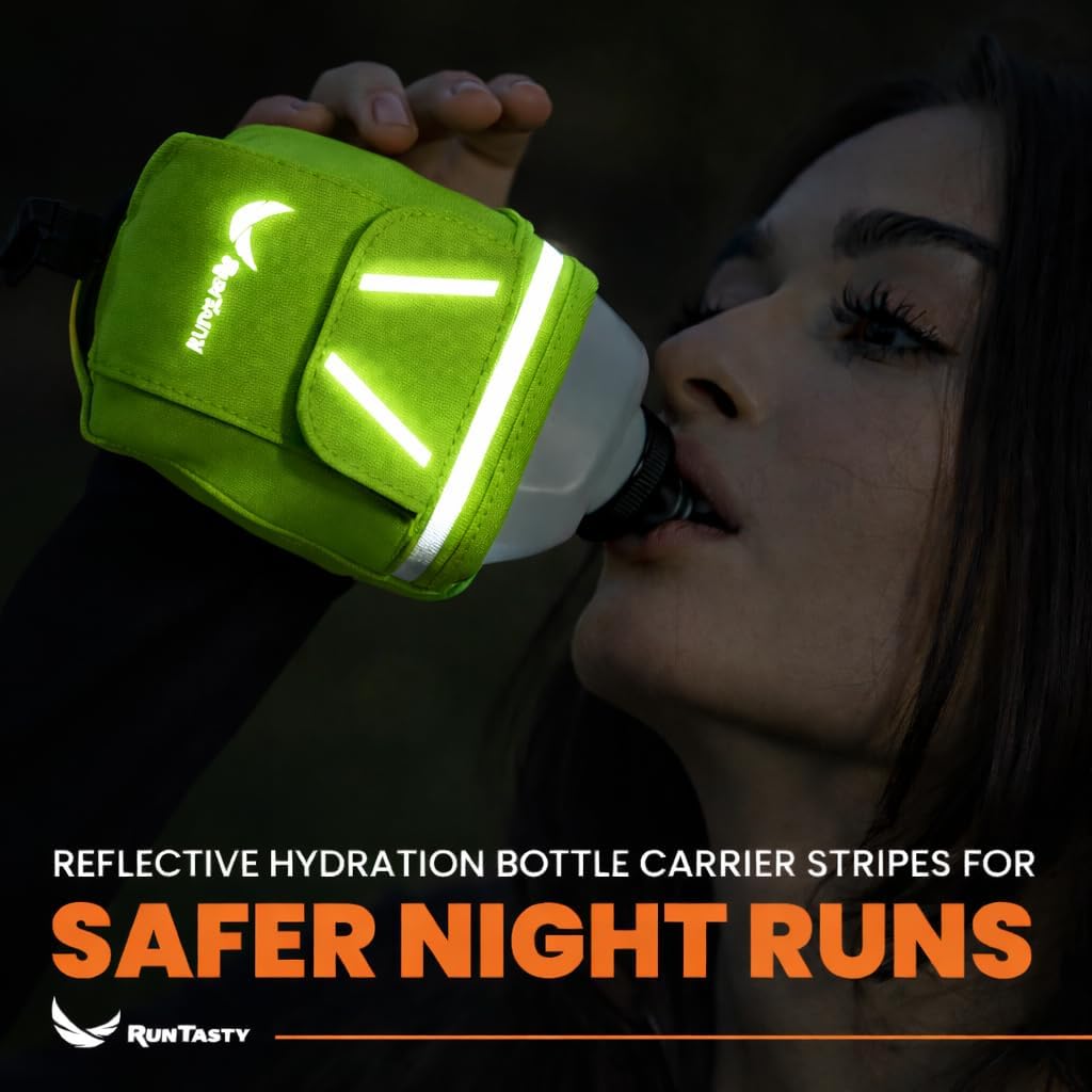 2-in-1 Running Fun: Handheld 12 Oz Water Bottle & Running Belt Add-On. No-Grip Design Straps on Hand & Slides on Belt. Waterproof Pocket for Money, Keys. Maximize Time, Freedom & Health