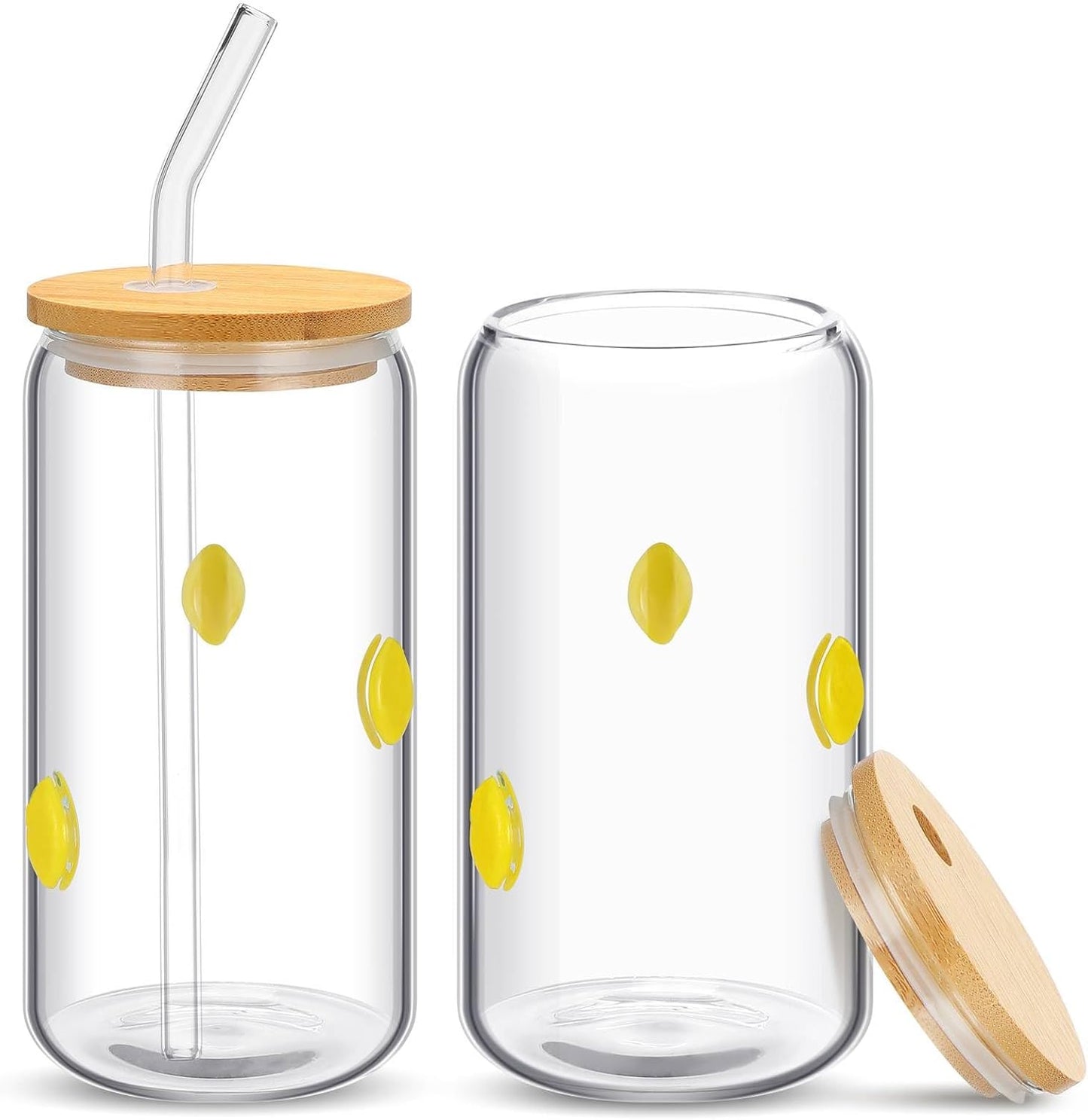 Honeydak 2 Pcs Icon Juice Glass Tumbler with Lid & Straw - 18 oz Cloud and Sun Icon Can Shape Glass Cups Coffee Juice Beer Soda Drinking Cup for Summer Halloween Christmas Party Supplies Gift
