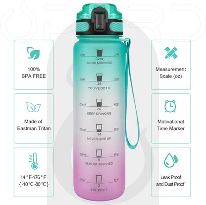 Opard Zip 32oz Plastic Water Bottle Dishwasher Safe, Leakproof Flip-Top Lid, BPA Free Tritan, Wide Mouth Reusable Sports Water Bottle for Gym Hiking Commuting Outdoor Travel and School