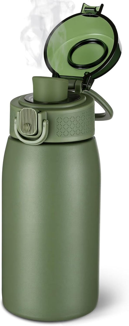 Insulated Water Bottle 24 oz with Dustproof Lid, Carry Handle & Tea Infuser, BPA-Free & Leakproof, Stainless Steel Water Bottles Ideal for Fitness, Hiking, Office & Outdoor Use (Black)