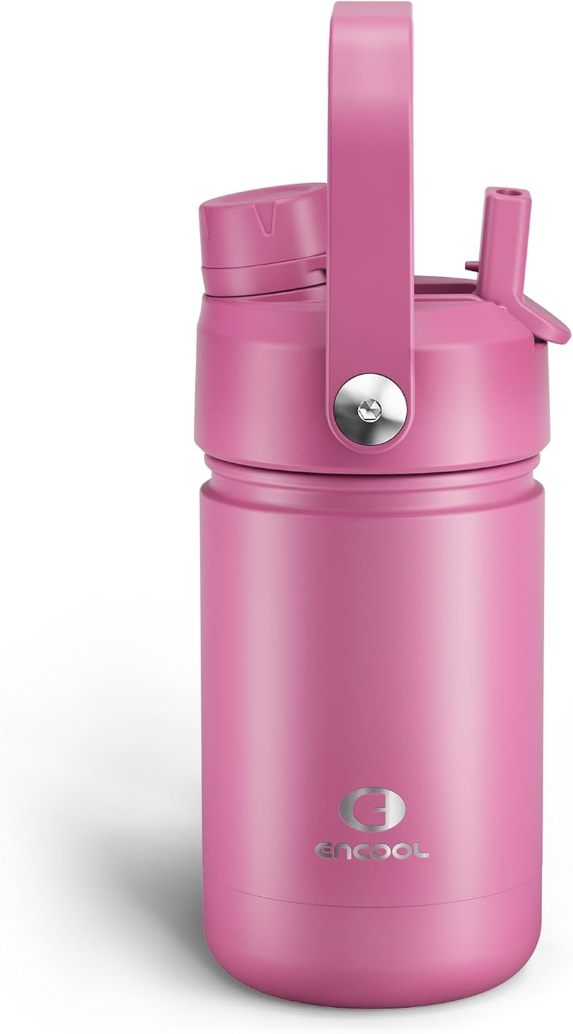 ENCOOL Insulated Water Bottle with Straw Stainless Steel Water Bottle, Leak-Proof, BPA-Free, Double Wall Vacuum Keeps Cold for 24 Hours for Sports, Travel, School (26 oz, Cotton Candy) - Colors C