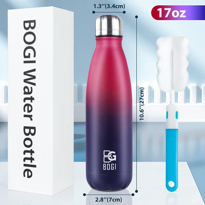 BOGI 17oz Insulated Water Bottle Double Wall Vacuum Stainless Steel Water Bottles, Leak Proof Metal Sports Water Bottle Keeps Drink Hot and Cold - Perfect for Outdoor Sports Camping Biking (Purple)