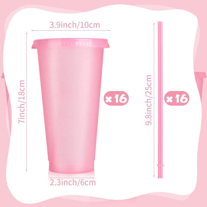 Hxezoc 16-Piece Reusable Cups with Lids and Straws, 24 oz Glitter Plastic Tumbler Iced Coffee Cups Travel Mug Cup for Smoothie Juices Beach or Bachelor Party (Black)