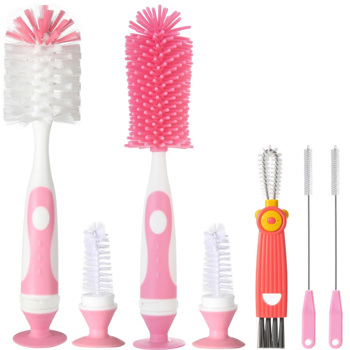 Ariseno 5-in-1 Baby Bottle Cleaner Set, Including Nylon & Silicone Bottle Brush, Cap, Straw & Nipple Brushes, BPA-Free (Grey)