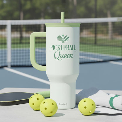 SANDJEST Pickleball 40oz Tumbler With Handle and Straw, Pickleball Queen Insulated Stainless Steel Travel Coffee Mug for Women Girls Players, Gift Idea for Birthday Christmas Mothers Day