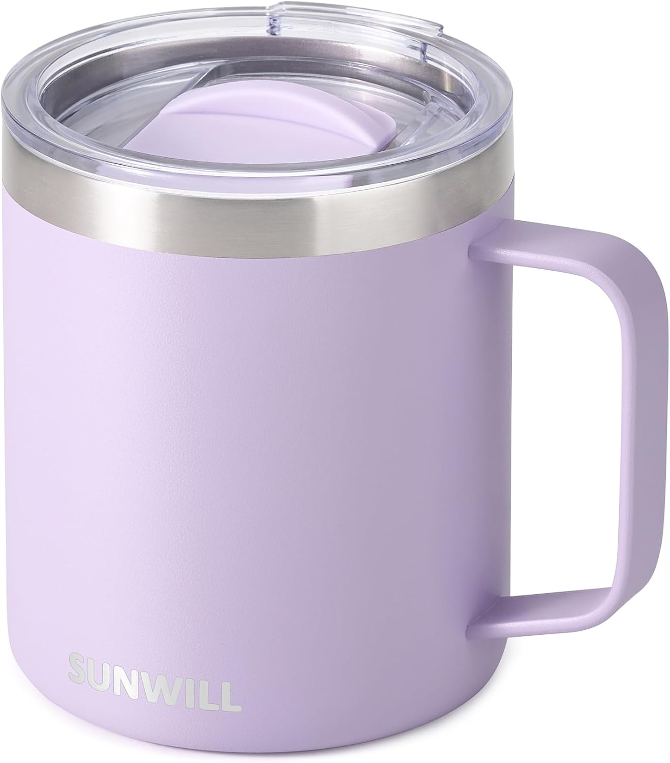 SUNWILL Travel Coffee Mug with Lid, Insulated Tumbler with Handle, 14 oz Stainless Steel Cup for Ice, Water, Tea, Rose Gold