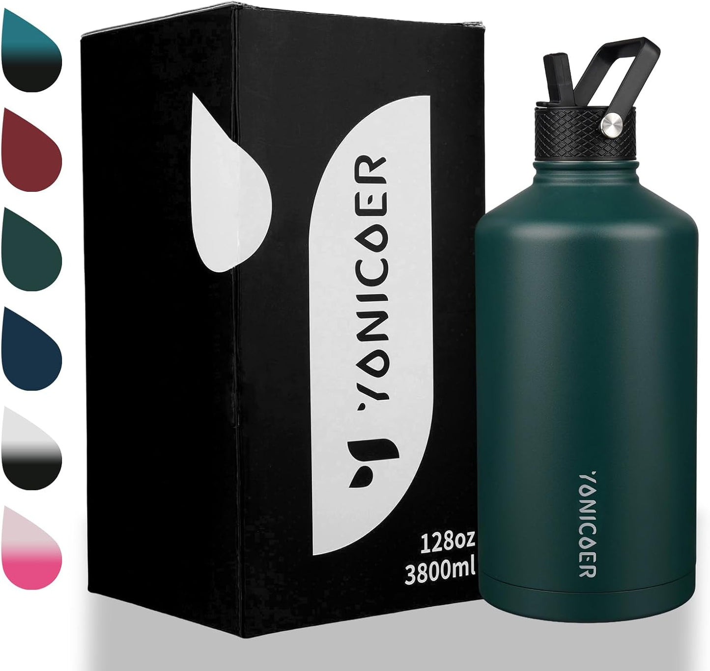 Insulated Water Bottle 40oz,Triple Wall Vacuum Stainless Steel(Dishwasher Safe),Leak Proof & Non-BPA,Flask Jug with Paracord Handle & Straw Spout Lids Sports Cherry Blossom