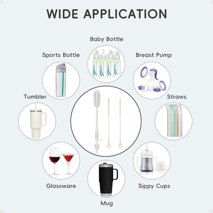 Silicone Cleaning Brush Kit,Water Bottle and Straw Cleaner Brush Set for Tumbler,Baby Bottle,Breast Pump Part,Nipple,Sippy Cup,Glass,Dishwasher Safe,BPA Free,3 Pcs