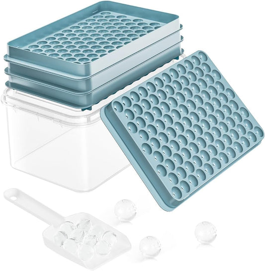 Ice Cube Tray with Lid and Bin – Round Ice Cube Trays for Freezer, BPA-Free Food-Grade Ice Mold, Stackable Ice Ball Maker, Iced Bucket Kits, Circle Ice Tray for Cocktails, Whiskey, Coffee, and Drinks