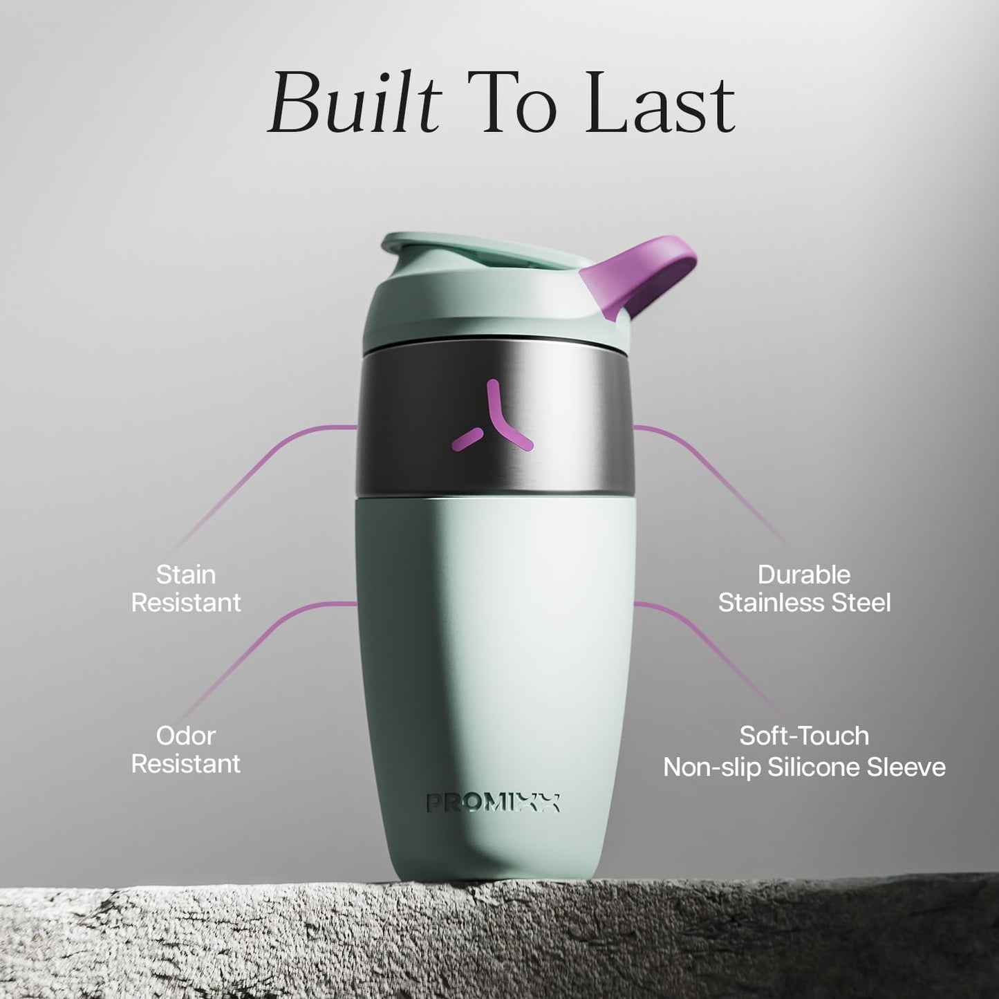Promixx Pursuit Stainless Steel Shaker Bottle - 26oz Lightweight Metal Protein Mixer with Snap-Fit Agitator for Smooth Shakes - Leak-Proof Gym Shaker Cup for Fitness & Travel - Midnight Blue