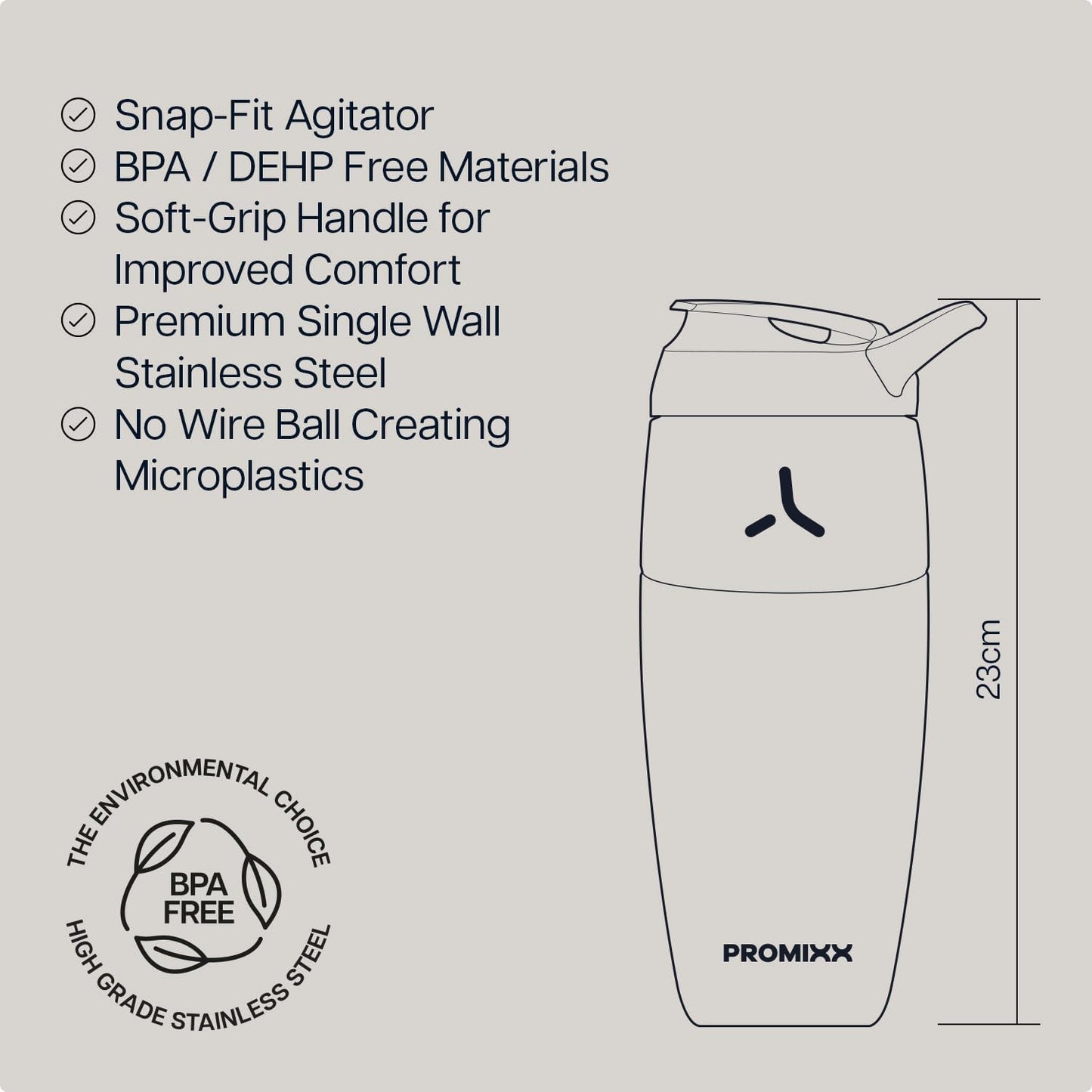 Promixx Pursuit Stainless Steel Shaker Bottle - 26oz Lightweight Metal Protein Mixer with Snap-Fit Agitator for Smooth Shakes - Leak-Proof Gym Shaker Cup for Fitness & Travel - Midnight Blue