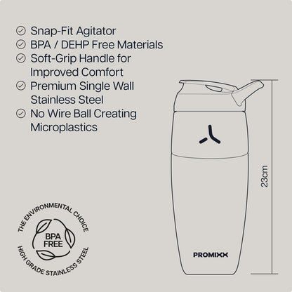 Promixx Pursuit Stainless Steel Shaker Bottle - 26oz Lightweight Metal Protein Mixer with Snap-Fit Agitator for Smooth Shakes - Leak-Proof Gym Shaker Cup for Fitness & Travel - Midnight Blue