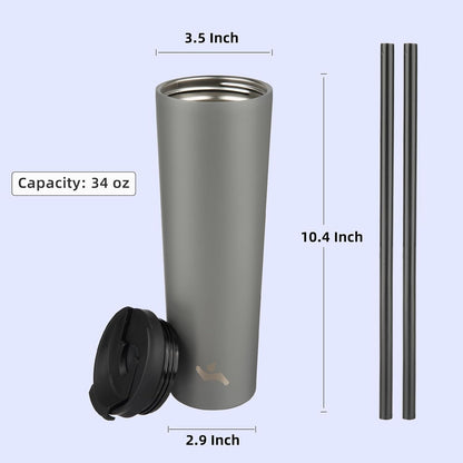 Konokyo 30 OZ Insulated Tumbler with Lid and 2 Straws Stainless Steel Water Bottle Vacuum Travel Mug Coffee Cup,Pastel Sunset