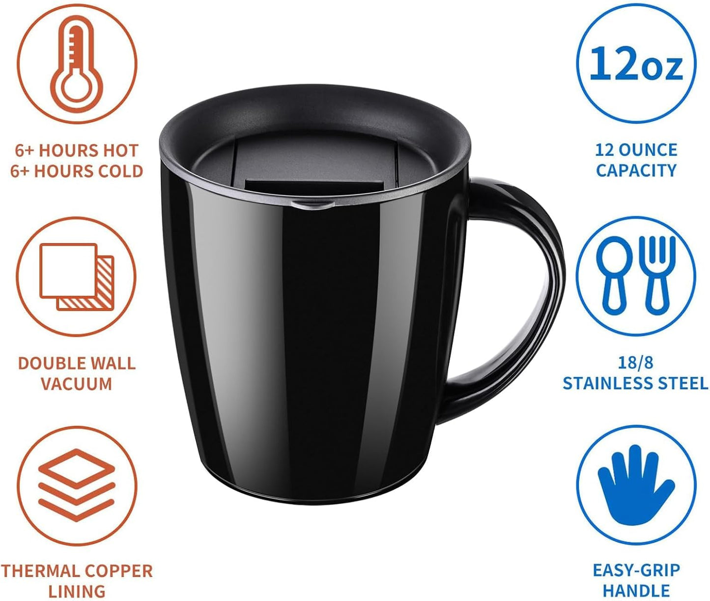 PARACITY Insulated Coffee Mug Stainless Steel Coffee Mug with Lid Handle Double Wall Vacuum Travel Mug Camping Tumbler Cup Men Women 12 oz (Blue)