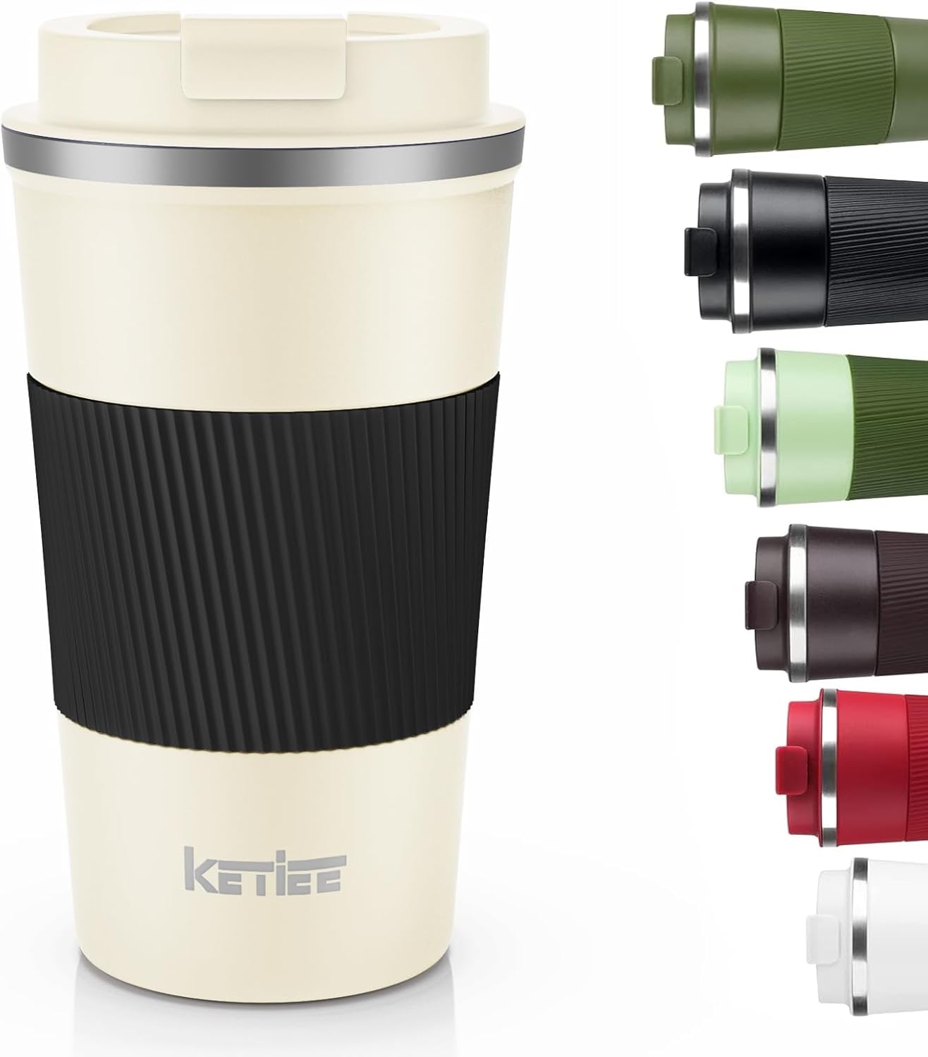KETIEE Travel Coffee Mug Spill Proof 12oz, Insulated Travel Mug to Go, Reusable Coffee Cup with Seal Lid, Vacuum Stainless Steel Tumbler for Hot/Cold Drinks (Red)