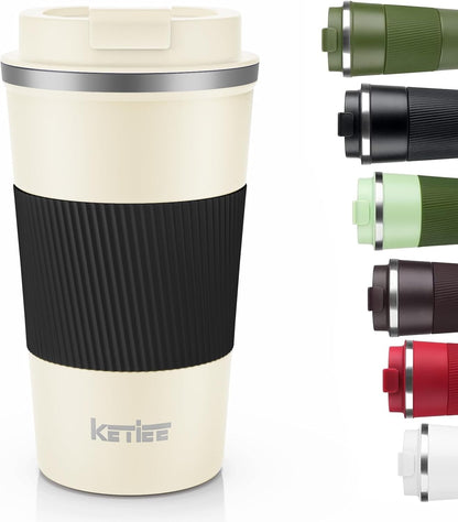KETIEE Travel Coffee Mug Spill Proof 12oz, Insulated Travel Mug to Go, Reusable Coffee Cup with Seal Lid, Vacuum Stainless Steel Tumbler for Hot/Cold Drinks (Red)